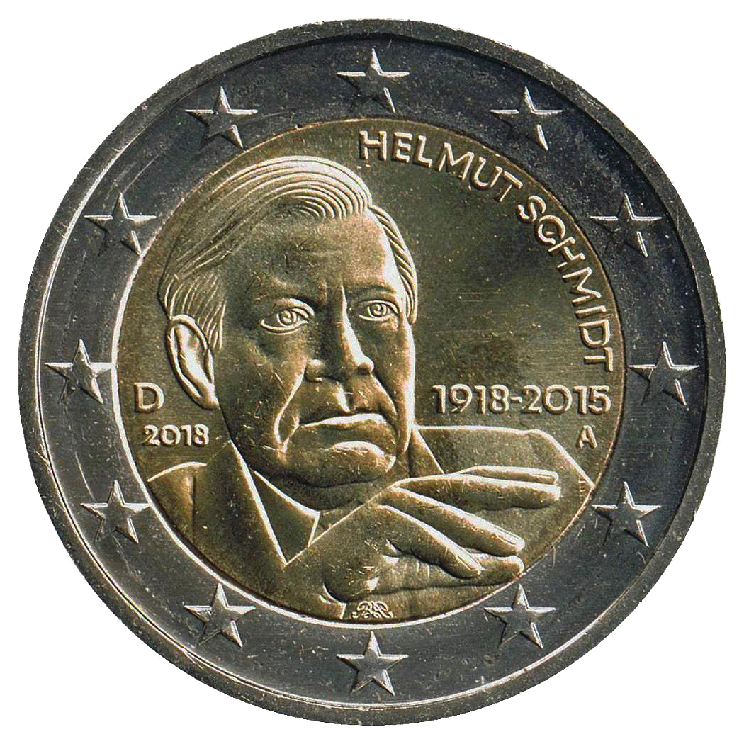 2 euros conmemorativa Centenario del Nacimiento de Helmut Schmidt